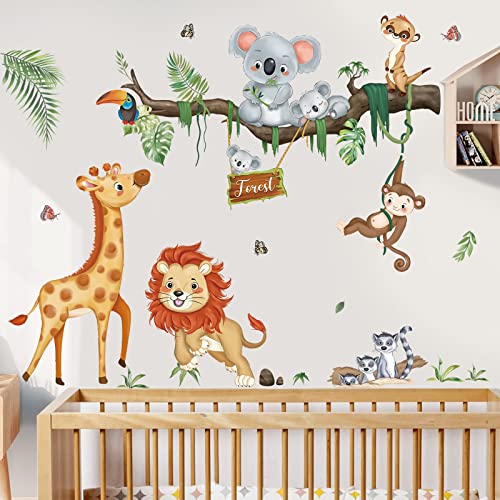 wondever Wandtattoo Dschungel Tiere Baum Wandaufkleber Safari Elefant Giraffe Koala Löwe Wandsticker Wanddeko für Kinderzimmer Babyzimmer