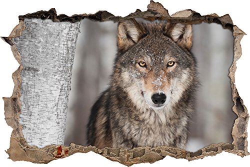 Pixxprint 3D_WD_S2603_92x62 eleganter Wolf in Schneelandschaft Wanddurchbruch 3D Wandtattoo, Vinyl, bunt, 92 x 62 x 0,02 cm