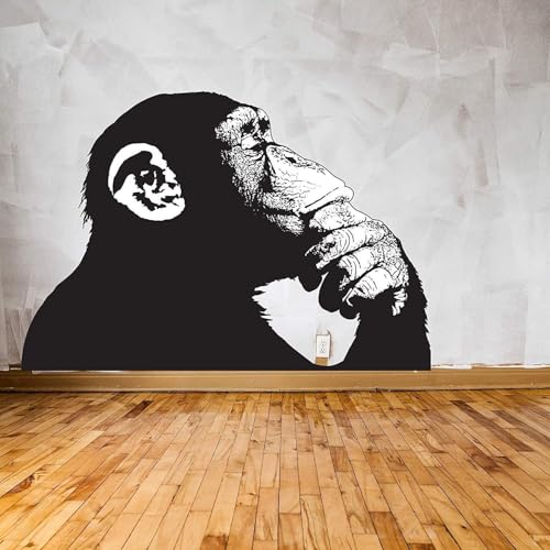Wandaufkleber Banksy Affe mit Kopfhörern – großer Bansky denkender DJ Schimpanse, Vinyl-Aufkleber, 197 x 136 cm, linke Seite