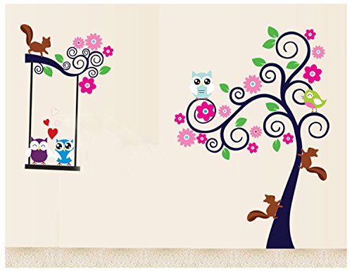 Deco-idea Wandtattoo wandaufkleber Blumenranke floral Baum Blume Eichhörnchen Vogel d001