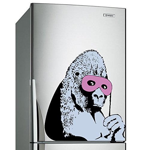 (53 x 60 cm) Banksy Vinyl Wand Aufkleber Gorilla In Eine Rosa Maske/Bunt AFFE mit Maske Dekor Sticker/AFFE Straßenkunst Graffiti-Zeichen + Gratis Aufkleber Geschenk