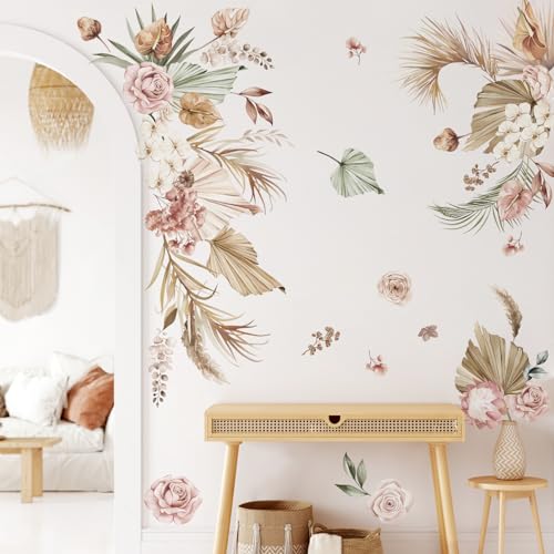 wondever Wandtattoo Boho Palme Blätter Wandaufkleber Tropisches Blätter Blumen Groß Wandsticker Wanddeko für Schlafzimmer Wohnzimmer TV Hintergrund