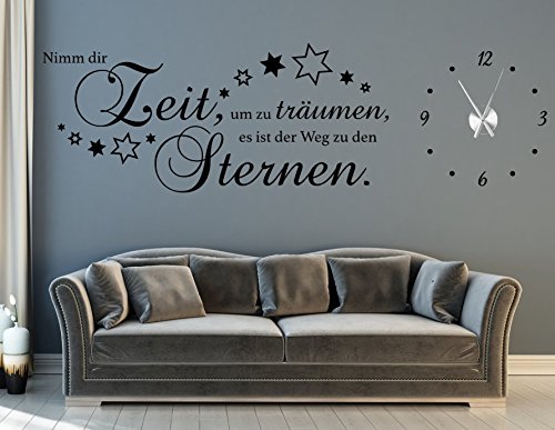 tjapalo® s-pkm266 Wanduhr Wandtattoo Uhr Wohnzimmer Wandsticker Wandaufkleber Spruch nimm dir Zeit zum träumen mit edlem Uhrwerk (XXLBreite200cm x Höhe58cm)