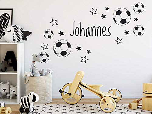 GRAZDesign Wandtattoo Fussball Name Kinderzimmer, Ball mit Namen Jugendzimmer, Wandsticker personalisierte Fussball Geschenke Jungen für Jungs - 100x57cm / Schwarz