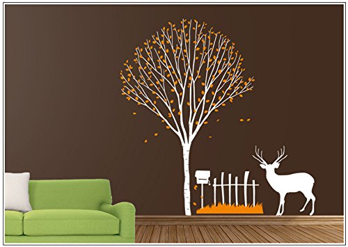 Deco-idea Wandtattoo wandaufkleber wandsticker Wohnzimmer Baum Vogel Vogelbauer wbm53(weitere Farben per Nachricht, set4:180cm x 180cm (Hoch))