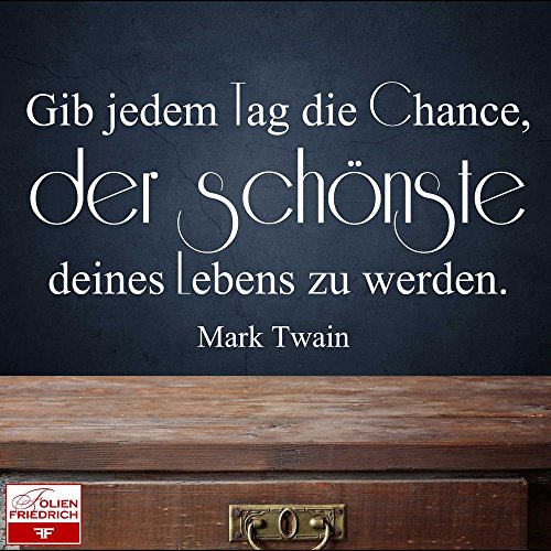 W803 Wandtattoo Sprüche Zitate Gib jedem Tag die Chance, der schönste… Mark Twain - Wohnzimmer (110x58 cm) dunkelbraun