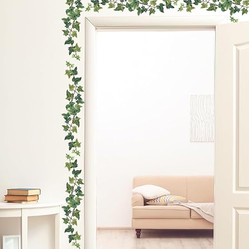 HGDESIGN® Wandtattoo Wandaufkleber Grüne Blätter Pflanzen Blume Ranke Efeu Rebe Wandsticker Wanddeko für Wohnzimmer Schlafzimmer Flur Küche Leiste (A)