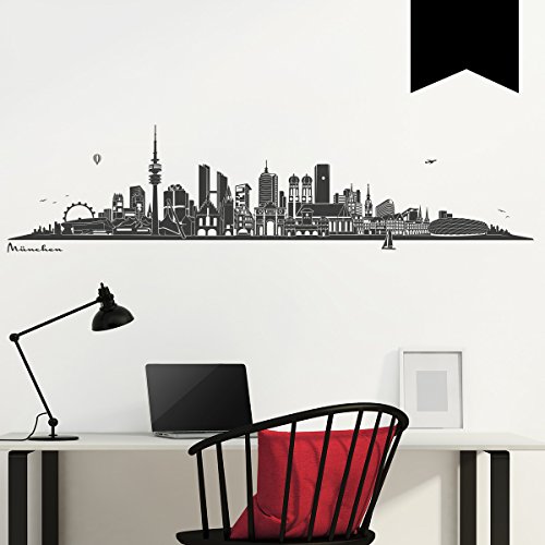 WANDKINGS Wandtattoo - Skyline München (ohne Fluss) - 140 x 36 cm - Schwarz - Wähle aus 6 Größen & 35 Farben