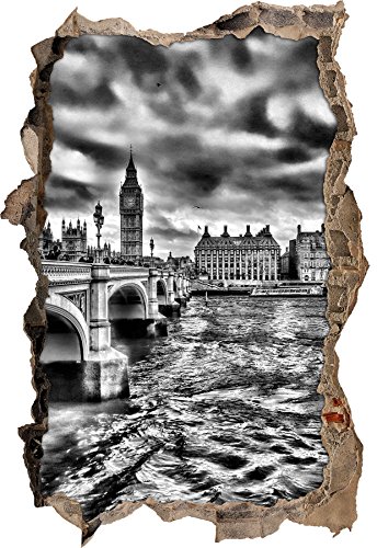 Stil.Zeit Monocrome, Themse London Big Pen Großbritannien Wanddurchbruch im 3D-Look, Wand- oder Türaufkleber Format: 62x42cm, Wandsticker, Wandtattoo, Wanddekoration
