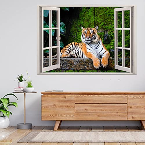 Wandtattoo Abnehmbar Tiger Löwe Dschungeltier Big Cat 3D-Fensteransicht Wandaufkleber Poster Aufkleber A230-70x100CM