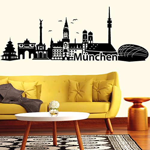 Wandtattoo-Loft  Skyline München“ / Wandtattoo/Wandaufkleber / 54 Farben / 3 Größen/rot / 35 cm hoch x 94 cm breit