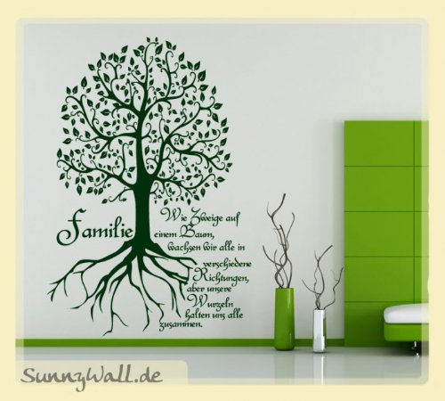 Sunnywall Wandtattoo Wandaufkleber Family Baum - Zweige Richtungen Wurzeln 2Version Farbe Grün