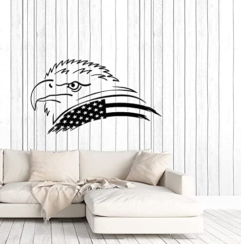 MEGLIZ Vinyl-Wandtattoo Amerika-Weißkopfseeadler-amerikanische Flaggen-Vogel-Symbol-Aufkleber (Color : Black, Size : S 11 in X 19.25 in)