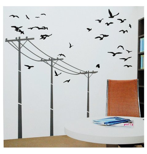 alles-meine.de GmbH 57 TLG. Set XXL Wandsticker Masten mit Vögel schwarz weiß Mast - Wandtattoo Vogel Aufkleber Wandaufkleber - selbstklebend für Wohnzimmer und Kinderzimmer Deko.