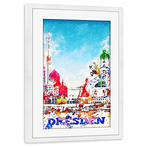 artboxONE Poster mit Rahmen weiß 45x30 cm Dresden als Collage in bunt von Printed Artings - gerahmtes Poster