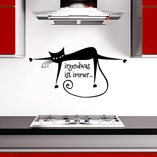 WANDTATTOO-GÜNSTIG-FFO G068 Spruch Irgendwas ist Immer + Katze Wandaufkleber Wandsticker schwarz (BxH) 58 x 30 cm