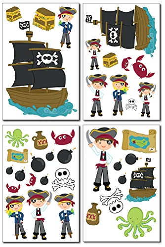 Samunshi® Wandtattoo Piraten Set Wandbilder Kinderzimmer Deko Junge Wandtattoo Kinderzimmer Mädchen Wandsticker Kinderzimmer