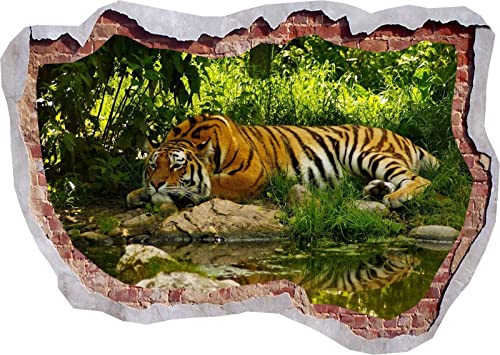 Wandtattoo Abnehmbar Tiger See Dschungel Natur Tier 3D Wandaufkleber Poster Wandbild Zimmer Z248-60x90CM