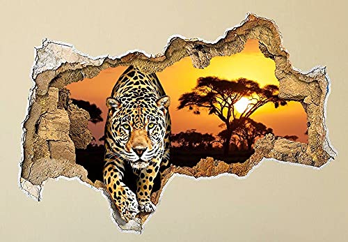 Safari Wall Decals Tier Leopard Decals 3D-Effekt Wandbild Loch im Wandtattoo Cheetah Decal Jaguar Decal Smashed Wall