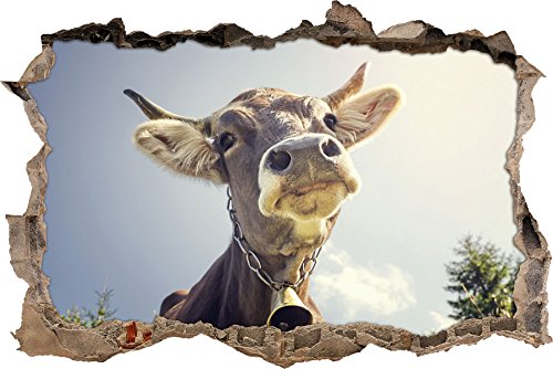 Stil.Zeit Lustiges Portrait Einer Kuh Wanddurchbruch im 3D-Look, Wand- oder Türaufkleber Format: 62x42cm, Wandsticker, Wandtattoo, Wanddekoration