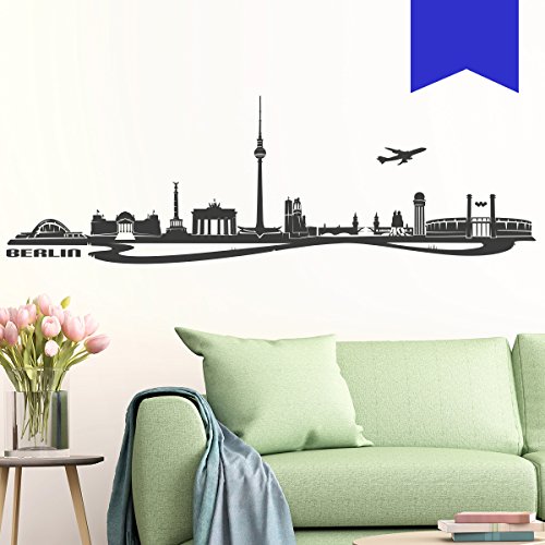 Wandkings Wandtattoo Skyline Berlin (mit Sehenswürdigkeiten und Wahrzeichen der Stadt)  110 x 34 cm azurblau - erhältlich in 33 Farben