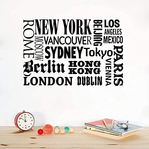 New York London Paris Zitat Wandaufkleber Weltstadtname Vinyl Wandtattoo Kunst Diy Home Office Dekoration 80X60Cm