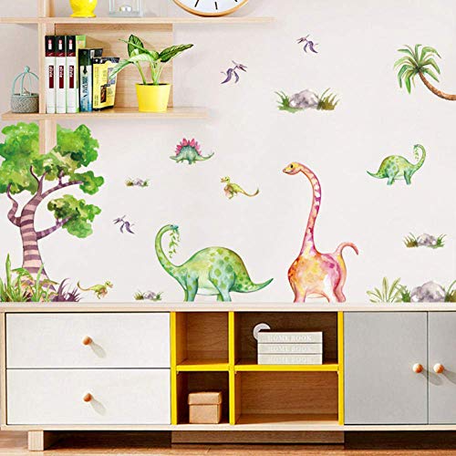 WandSticker4U®- Aquarell Wandtattoo DINOSAURIER für Kinderzimmer I Wandbilder: 126x61 cm I Wand Deko Jungen-zimmer Baby Dino Aufkleber Baum Tiere I Wandsticker für Babyzimmer Junge Kinder