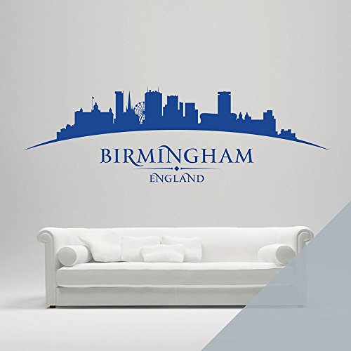 Birmingham England City Skyline – Kathedrale / Museum / Kunstgalerie / Selfridges – Schlafzimmer / Wohnzimmer Wandtattoo [Silber]