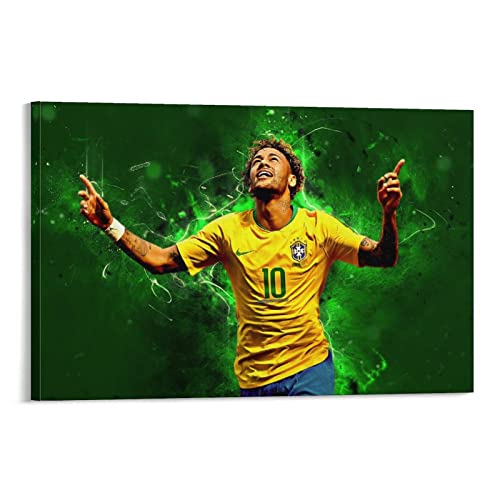 Neymar - Fußball Star - 24x36inch(60x90cm) Leinwandbild. Wandbild Als Hintergrund Und Deko Für Wohnzimmer & Schlafzimmer. Aufgespannt Auf Holzrahmen, HD Bildqualität