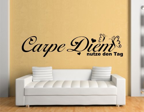 Carpe Diem Wandtattoo mit Schmetterlinge Freie Farbwahl Motiv sz01-b Wandaufkleber original Stickerkoenig - 100x23cm