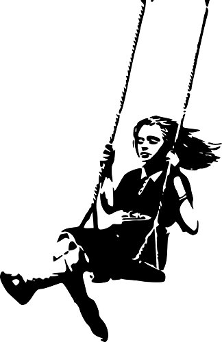 Broomsticker Wandtattoo, Motiv Swinging Girl von Banksy, gespiegelt, 60 x 90 cm