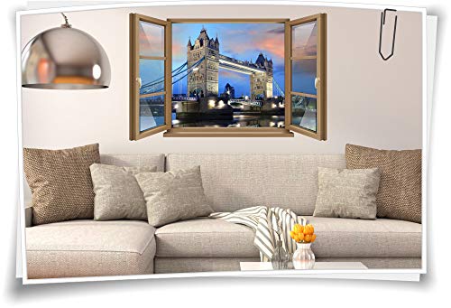 Medianlux Wand-Tattoo Wand-Bild Fenster UK London Tower Bridge Themse Großbritannien Aufkleber Folie Deko Wohnzimmer Küche Folie Digitaldruck, 150x97cm wb22wb473-125449