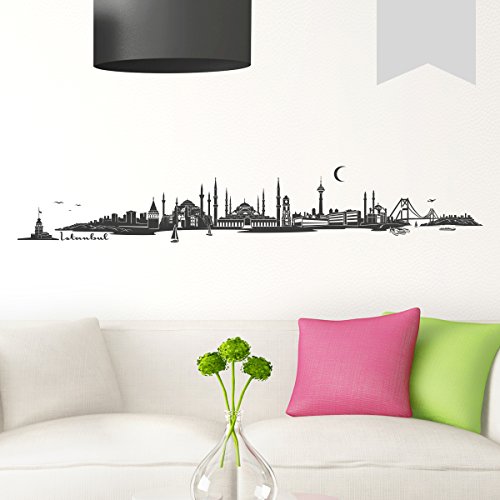 WANDKINGS Wandtattoo Skyline Istanbul (mit Sehenswürdigkeiten und Wahrzeichen der Stadt) 120 x 20 cm hellgrau - erhältlich in 33 Farben