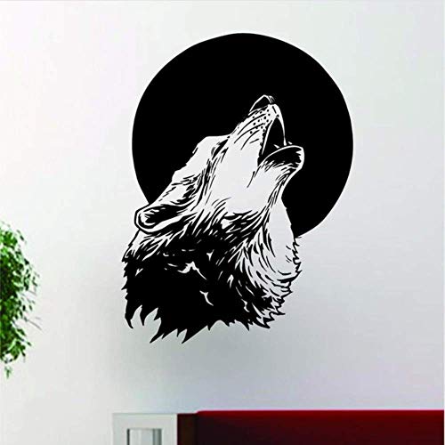 Entfernbarer Vinyl-Wandtattoo mit Howling Wolf Moon Design. Für die Wohnraumdekoration. Geeignet für Wohnzimmer, Schlafzimmer, Kinderzimmer oder jedes Zimmer. Dekoratives Kunst-Wandtattoo. 57X77 cm.
