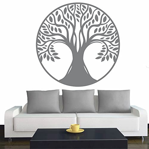 Indigos Wandtattoo - Baum des Lebens - 1 - Lebensbaum Weltenbaum - 80x80 cm - Silber - Dekoration - Wandaufkleber - für Wohnzimmer Kinderzimmer Büro Schule Firma