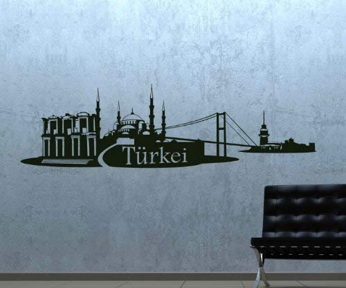 Wandtattoo XXL Skyline Türkei Türkiye Turkey Istanbul Aufkleber City Stadt 1M056, Farbe:Lindgrün glanz;Länge des Motives:100cm