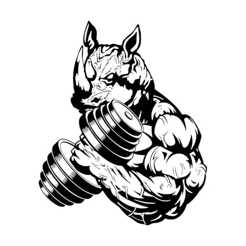 Wandaufkleber mit Wolf-Bodybuilder-Logo, Schild, Fitness, Wandtattoo, Vinyl, Nashorn, Bodybuilder, Muskeln, Sport, groß – 44x54cm