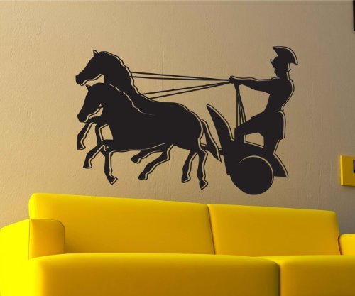 Wandtattoo Streitwagen, Pferde Aufkleber Gladiator Wand Dekoration Kutsche 1M337, Farbe:Beige glanz;Breite vom Motiv:55cm