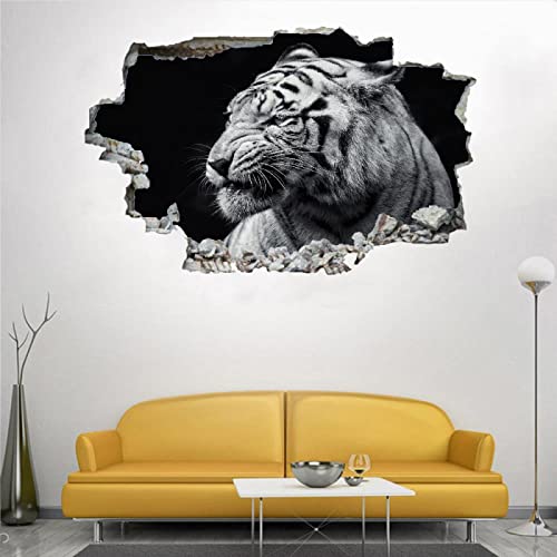 Tiger 3D-Effekt Wandtattoo Tier Aufkleber Durchbruch selbstklebendes Wandbild Wandsticker Stein Wanddurchbruch Wandaufkleber Tattoo 80x120cm
