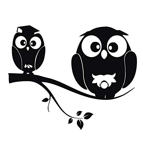 kleb-Drauf / 1 Zwei Eulen auf AST/Schwarz - matt/Wandtattoo Wandaufkleber Wandsticker Aufkleber Sticker/Wohnzimmer Schlafzimmer Kinderzimmer Küche Bad/Deko Wände Glas Fenster Tür Fliese