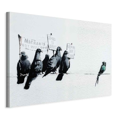 murando - Akustikbild Banksy 120x80 cm Bilder mit Akustikschaumstoff Hochleistungsschallabsorber Schallschutz Leinwandbild XXL 1 tlg Wandbild Graffitii Street Art Vogel g-C-0145-b-a