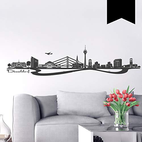 Wandkings Wandtattoo Skyline Düsseldorf (mit Sehenswürdigkeiten und Wahrzeichen der Stadt) 100 x 23 cm schwarz - erhältlich in 33 Farben