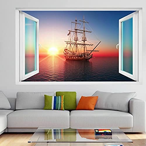 Wandtattoo Piraten-Segelschiff-Sonnenuntergang 3D-Wand-Kunst-Aufkleber-Wandaufkleber-Ausgangskinderdekor DP11 50x70cm