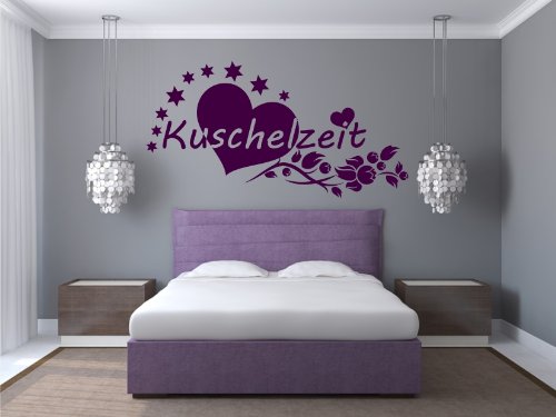 Stickerkönig Wandtattoo Wandaufkleber Wandsticker Liebe - Kuschelzeit mit Ranke Sternen & Herz - XL (Größe: 120x 52cm) Violet