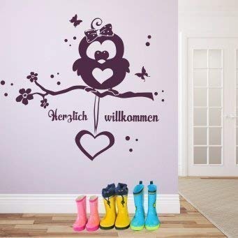 Wandtattoo Wandaufkleber Eule Emma Herzlich willkommen (80 cm x 77 cm)