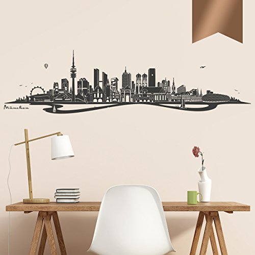WANDKINGS Wandtattoo Skyline München mit Fluss 200 x 52 cm - Kupfer - 35 Farben zur Wahl