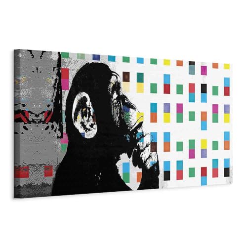 murando - Akustikbild Bilder Akustikschaum Hochleistungsschallabsorber Schallschutz Leinwand 1 tlg Wandbild Raumakustik Schalldämmung Banksy Street Art Affe g-B-0031-b-a