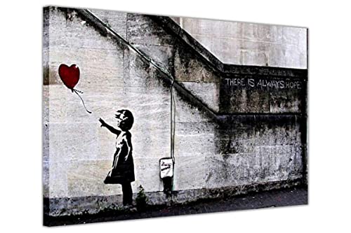 Banksy Kunst hofft immer Ballon-Mädchen Akustikbild Lustige Kunstdrucke auf Leinwand Wandbild Wanddekoration für Wohnzimmer Schlafzimmer 30x45cm(12x18in) Gerahmt