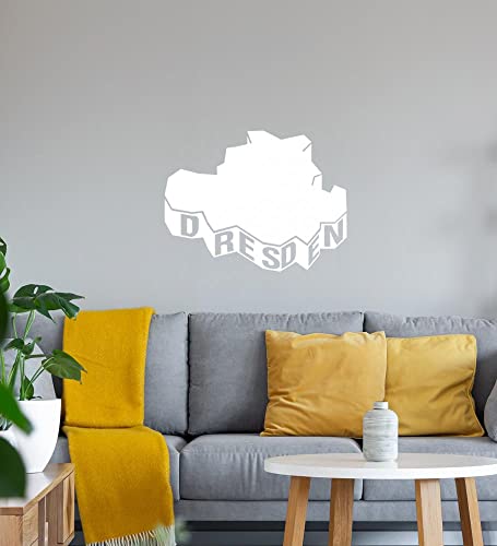 Dresden Umriss in 3D Wandtattoo Weiß Aufkleber 58 x 45 cm