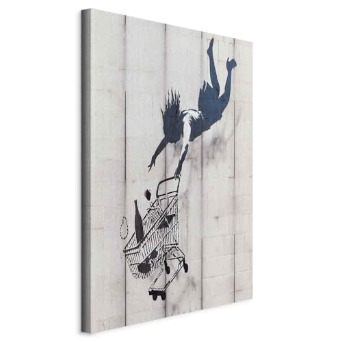 B&D XXL - Akustikbild Banksy Shop till you drop Bilder Akustikschaum Hochleistungsschallabsorber Schallschutz Leinwand 1 tlg Wandbild Raumakustik Schalldämmung Graffiti Street Art